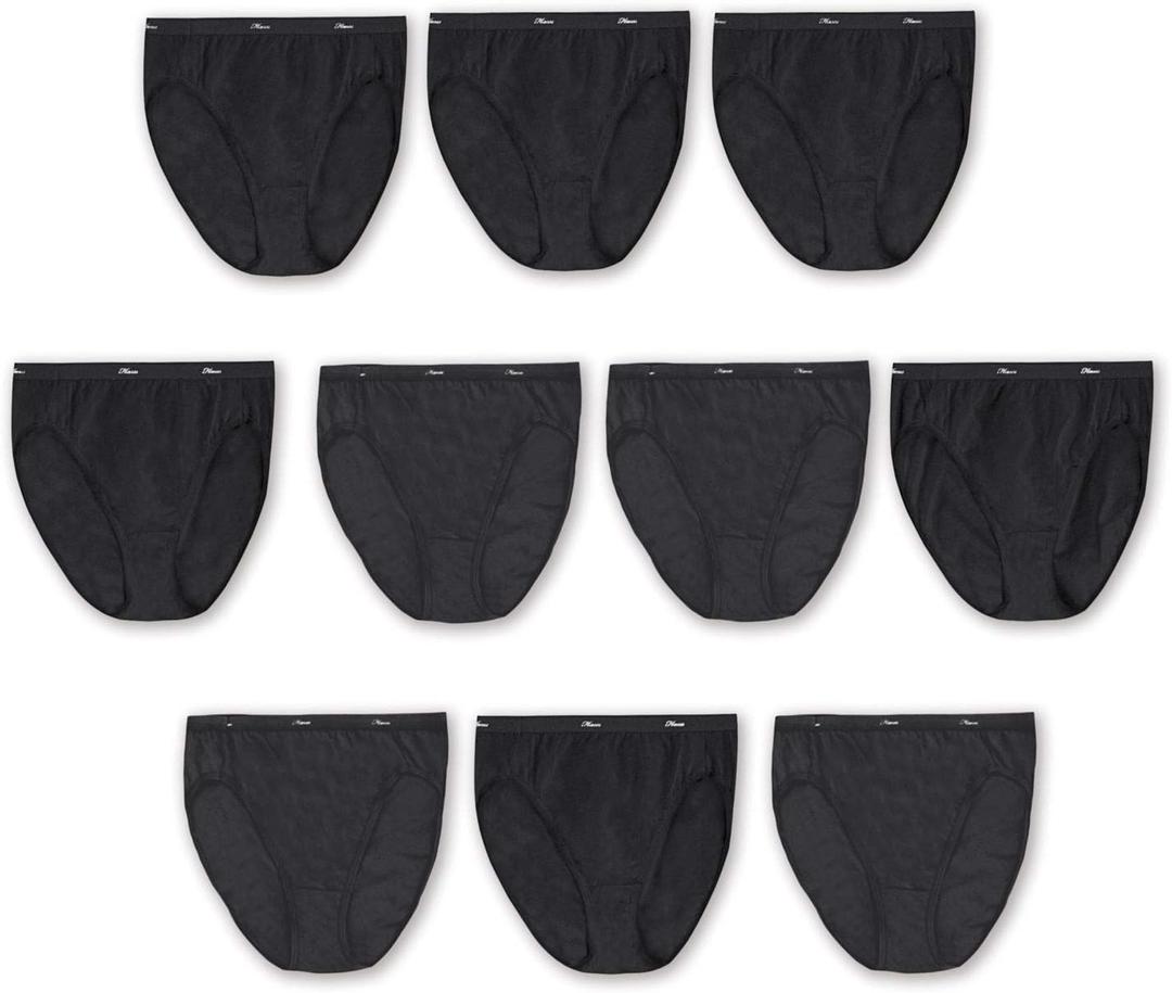 Hanes Women's Underwear Briefs Pack, 10-Pack, Cotton Panties for Women, Moisture-Wicking, Full Coverage (10-pack Black (Hi-cut))