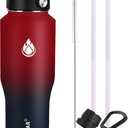 SENDESTAR Water Bottle 32oz, 2 Lids(Straw lid), Wide Mouth Stainless Steel Vacuum Insulated Double Wall Keep Liquids Cold or Hot All Day, Sweat Proof Sport Design, Fit Car Cup Holder(Red&Blue)