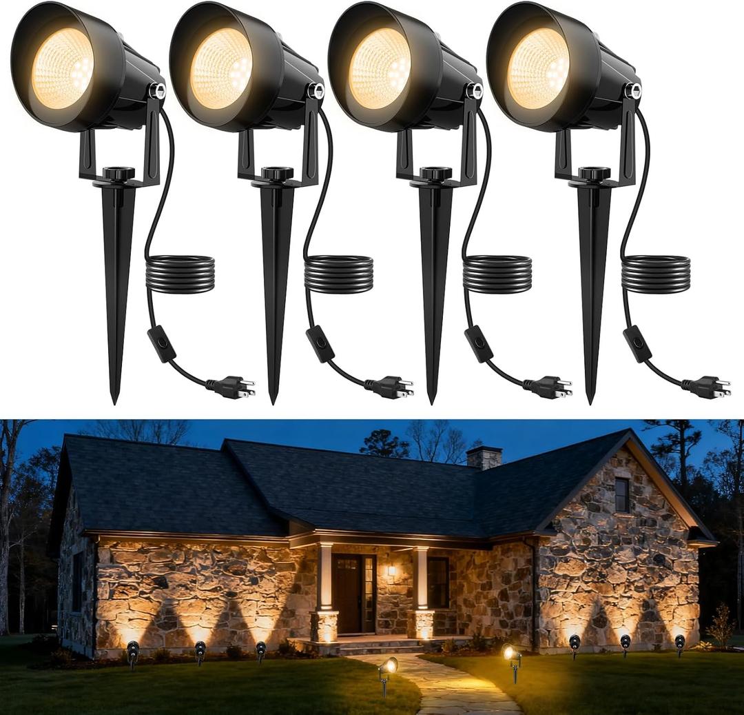 TSUNESLUX Landscape Spot Lights Outdoor, Smart Dusk to Dawn Outdoor Lighting with IP65 Waterproof, LED Low Voltage SpotLights 3000K/6000K Warm White Uplights for Yard Garden Pathway, 4 Pack