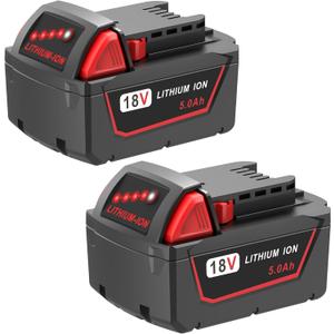 2 Pack 18V 5Ah Battery Replace for Milwaukee M18 Battery 48-11-1850 48-11-1860, Compatible with Milwaukee 18V Battery Charger and Cordless Power Tools