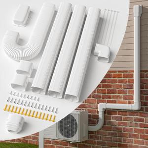4'' 13Ft Mini Split Line Set Cover with Flexible Pipe, Upgrade PP Heat-Resistant & Paintable, Central AC and Heat Pumps-Full Set, No Other Parts Needed
