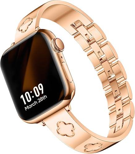 Missair Compatible with Apple Watch Band 38mm 40mm 41mm 42mm 44mm 45mm 46mm 49mm, Four Leaf Lucky Bracelet Women Dressy Stainless Steel Metal Clover Strap for iWatch Series 11 10 9 8 7 6 5 4 SE Ultra