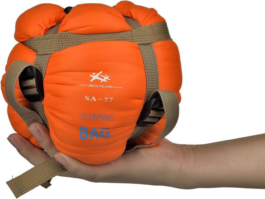 Warm Weather Sleeping Bag - Portable Waterproof Compact Lightweight, Packable for Kids, Teens Adults Camping Backpacking Hiking, Spring Summer Fall (Orange)