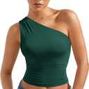 SUUKSESS Women Double Lined Going Out Trendy Crop Tops Ruched Sleeveless Shirts (Green, L)