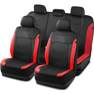 Road Comforts Seat Covers, Premium Leather Car Seat Covers Full Set,Airbag Compatible, Automotive Seat Covers Universal Fit Most Cars,Vans,Truck,SUV, Red