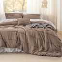 Bedsure California King Comforter Set - 4 Pieces Pinch Pleat Bed Set, Brown Boho Bedding for All Season, 1 Soft Comforter, 2 Pillowcases, 1 Decorative Pillow