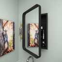 16Wx24H Farmhouse Framed Medicine Cabinet with Mirror, Matte Black Finish, Recessed or Surface Mount, Adjustable Shelves, Rounded Rectangle Bathroom Medicine Cabinet,Install Left or Right, 16X24 Inch