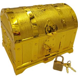 Pirate Treasure Chest for Kids,Golden Plastic Toy Treasure Chest with Lock and Key for Kids Hunting Games,Cool Pirate Birthday Party and Christmas Toy Gift.