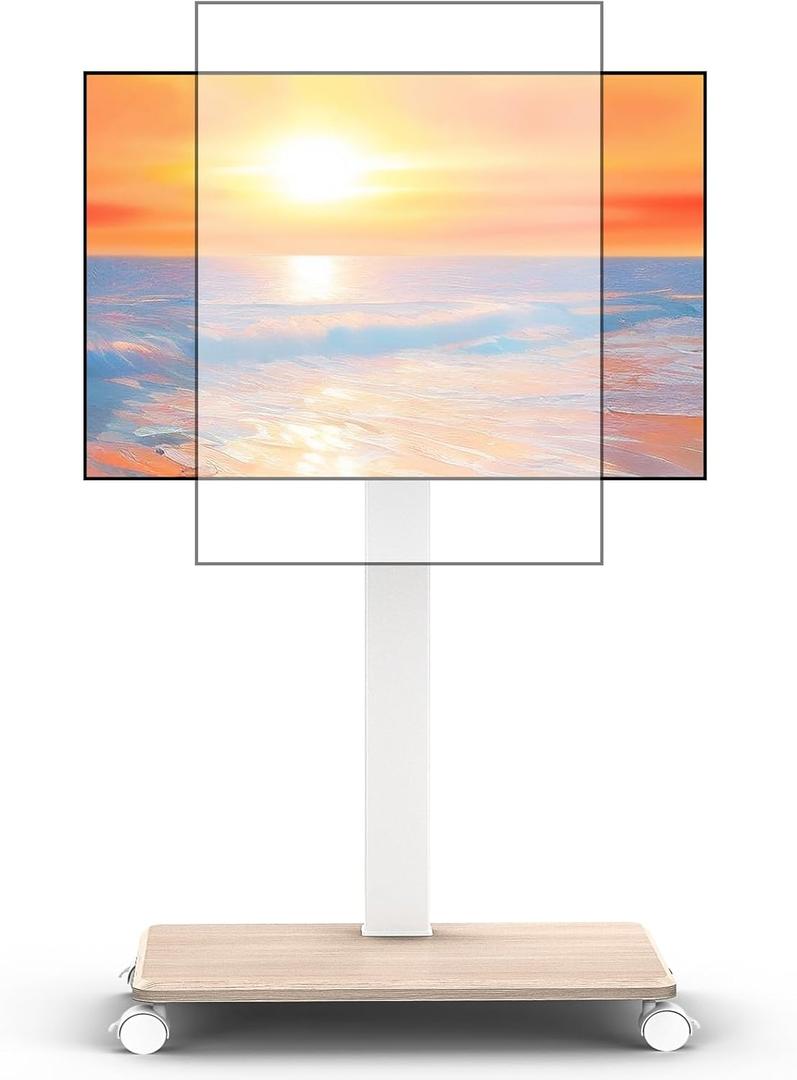 Rolling TV Stand Portrait for 65 70 75 Inch TVs, Tilt and Swivel Mobile TV Cart on Wheels up to 110 Lbs, 6 Height Adjustable PortableTV Stand, Max VESA 600x400mm White (BASIC)