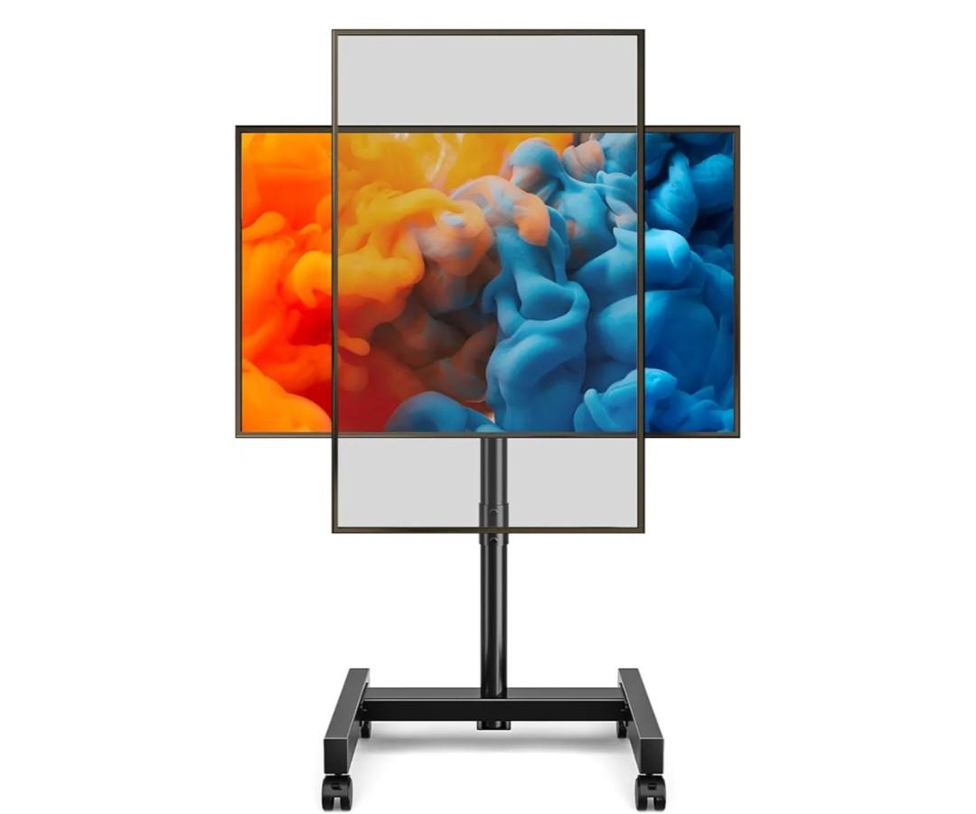 YOMT Mobile TV Cart Rolling TV Stand for 13-50 inch Screens, Tilting and Rotating Mount, Portrait to Landscape, Height Adjustable Portable TV Stand with Wheels Holds up to 44lbs Max VESA 200x200mm