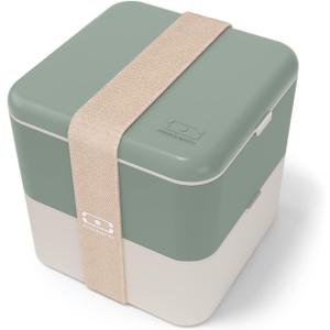 monbento - Large Bento Lunch Box MB Square Natural with 2 Compartments - 57 oz - Leakproof Lunch Box for Work/Picnic/Meal Prep - BPA Free - Microwave & Dishwasher Safe - Green