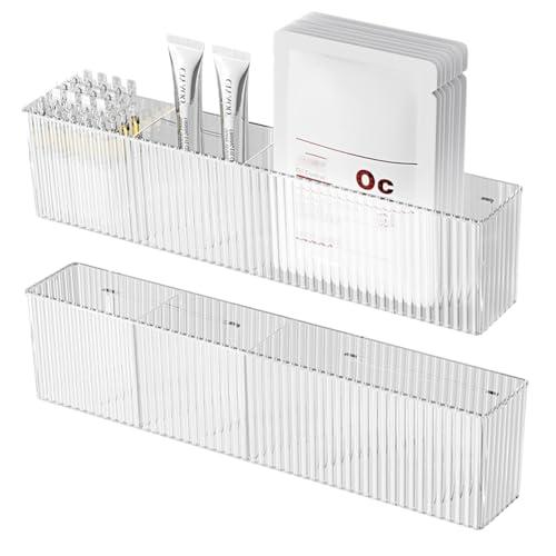 2Pack Floating Bathroom Shelves,Wall Mount Organizer,Long Narrow Clear Cabinet Door Organizer, Acrylic Shelves for Wall,No Drilling, Come With Self Adhesive Tape, for Kitchen, Office Desk