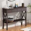 ChooChoo Console Table with Drawers, Narrow Wood Accent Sofa Table Entryway Table with Storage Shelf for Entryway, Front Hall, Hallway, Living Room, Espresso, 11.8"D x 39.4"W x 31.5"H