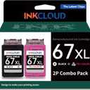 Remanufactured Ink Cartridges Replacement for HP 67XL Printer Ink for 2700 2700e 2755 2755e 4100 4100e 4155 4155e 6000 6055 6055e 6400 6455e 6458e Printer (1 Black 1 Tri-Color, 2Pack)