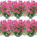12 Bundles Artificial Flowers Outdoor UV Resistant Fake Plastic Plants Indoor Outside Hanging Plants Garden Porch Window Box Home Wedding Farmhouse Festive Shrub Decor (Rose Red)