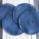 Fennco Styles Handwoven Fringe Boho Placemats 15" Round, Set of 4 - Navy Blue Braided Texture Table Mats for Home, Dining Room, Banquets, Family Gathering and Special Occasion