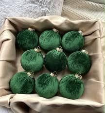 Christmas Ornaments Christmas Balls Tree GREEN Ornaments Handmade Velvet Christmas Tree Decorations Handmade Velvet Balls Decoration + Hooks