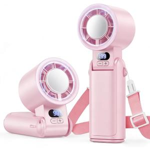 Portable Handheld Turbo Fan, 1-199 Speed Adjustable with LED Display, High-Power Motor, Rechargeable Battery, 4 IN 1 Pocket Design Mini Fans for Indoor/Outdoor/Travel/Work, Pink, Small
