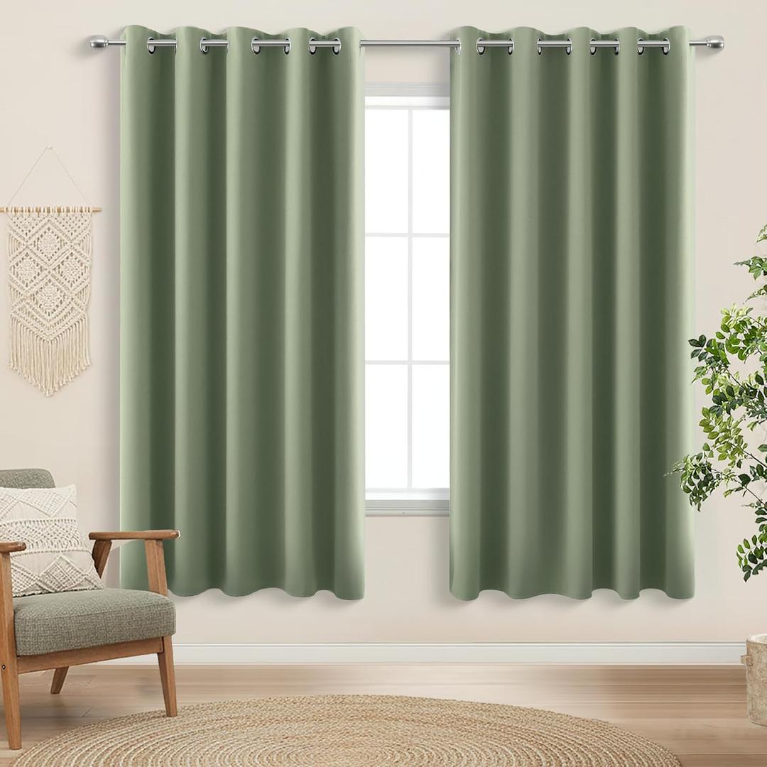 KOUFALL 72 Inch Wide Curtains for Bedroom,Extra Wide Blackout Heat Temperature Control Window Coverings for Kitchen,63 Inch Length,Sage Green