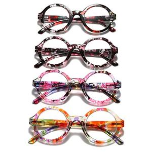 100 CLASSIC 4-Pack Oversized Round Blue Light Filtering/Anti-Glare Reading Glasses for Women Spring Hinges Floral Pattern Readers Ladies Fashion Eyeglasses (3.50x)