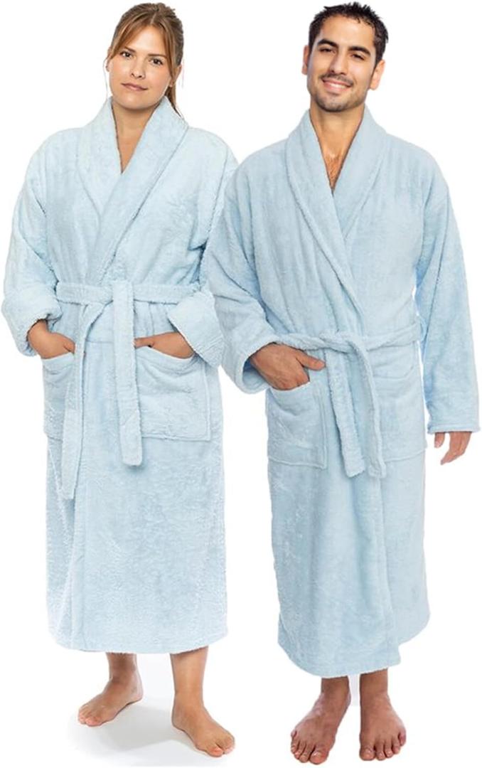 Classic Turkish Towels CTT Premium 100% Turkish Cotton Terry Cloth Bath Robe for Women & Men, Soft & Plush Long Unisex Robe (Medium, Ice Blue)