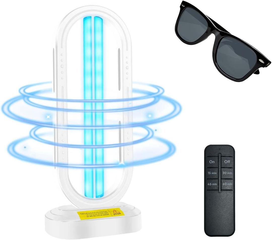 Feefir UV Light Sanitizer,4-Speed Timing and Remote Control UVC Home Disinfection Device,Portable Ultraviolet Light Sanitizer Effectively Mold Remover and Dust Mites,UV Lamp for Whole Room,White