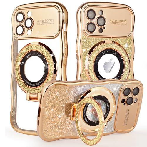 Alxjejo for Glitter iPhone 13 Pro Case Love Heart with Stand Clear Camera Cover Sparkly Phone Case for iPhone 13 Pro Luxury Soft TPU Bling Case for Women Gold