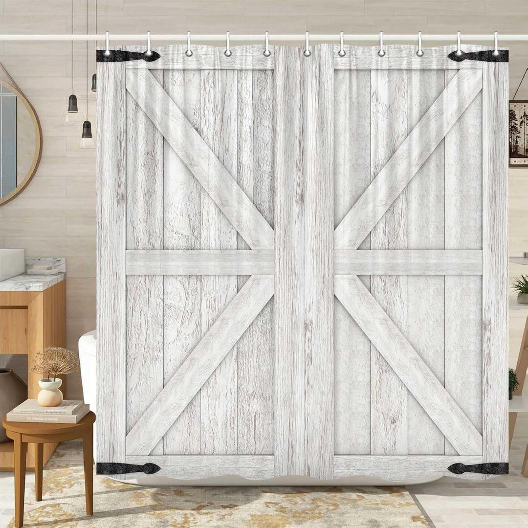 Barn Door Shower Curtain, Rustic Vintage Farmhouse Design Western Shower Curtain Country Barn Door Bath Curtains with Hooks, 72X72 Inch, Beige Barn Door Shower Curtain, Rustic Vintage Farmhouse Design Western Shower Curtain Country Barn Door Bath Curtains with Hooks, 72X72 Inch, Beige
