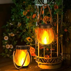 Solar Lanterns Outdoor Waterproof - 2 Pack Flame Porch Lanterns with USB Dual Mode,Solar Table Lights for Patio Fence Garden Decorative, 4