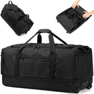 170L Extra Large Baseball Bag with Wheels Gym Duffle Softball Catchers Coach Team Equipment Bags Collapsible Rolling Travel Duffel Bat Gear Bag for Hockey Basketball Football Volleyball Soccer (Black)