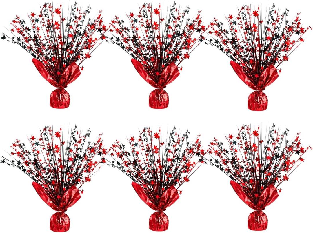 6 Pack Metallic Foil Spray Centerpiece Stars for Wedding, Birthday, Anniversary, Christmas Table Decor, Holiday Festival Baby Shower Graduation Mantle Party Decorations (Red&Black)