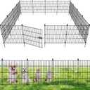 10 Panels No Dig Decorative Outdoor Garden Fence with Gate for Yard, 24 in(H) X 20 ft(L) Animal Barrier Fencing Rustproof Metal Wire Panel Border for Dog, Rabbits, and Patio Temporary Ground Stakes