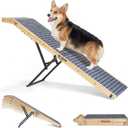 Veehoo Folding Dog Ramp for Bed Couch, 65" Long Stairs for Dogs to Get on High Bed with Platform and 5 Adjustable Height 20" to 31“, Wooden Senior Dog Ramp Steps for Small to Large Dogs, up to 220lbs
