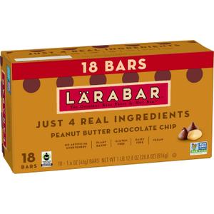 Larabar Peanut Butter Chocolate Chip, Fruit and Nut Bars, Gluten Free and Vegan, 28.8 oz, 18 Ct, BB Date: 11/11/2025