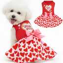 XPUDAC Valentine Dog Dress Heart Print Dog Dress for Small Dogs Girls Holiday Party Tulle Puppy Outfit Cat Apparel-L (Large(Chest-18.1"))