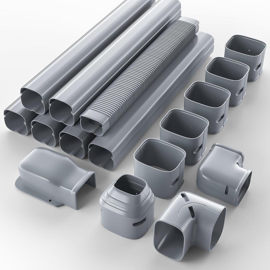 3'' 22.5Ft Mini Split Line Set Cover Kit for Minisplit Ductless Linset Air Conditioners and Heat Pumps, Central AC Decorative Upgraded UV-Proof Strong & Durability PVC Pipe, Gray