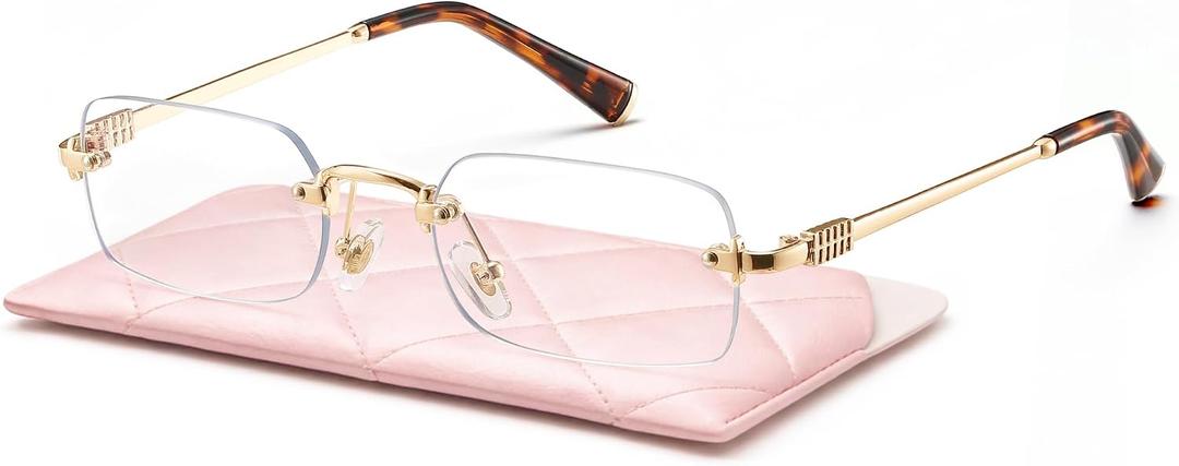 CCVOO Fashion Metal Rimless Reading Glasses for Women - Computer Readers with Blue Light Protection 1.25x