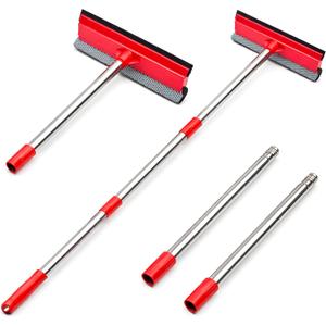 DSV Standard Window Squeegee, 2-in-1 Window Cleaner with 55" Extension Poles, Window Washing Kit, Glass Door Cleaner, Multi-Use Car Windshield Cleaning Tool with Long Handle for High Outdoor Windows, Multi-section Squeegee