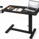 31" Adjustable Overbed Table with Wheels, Pneumatic Height Adjustable Bedside Desk, Rolling Laptop Desk for Bed, Sofa & Recliner, Mobile Standing Computer Workstation for Home & Hospital, 31.5 x 15.75 x 25.59-35.43 inches
