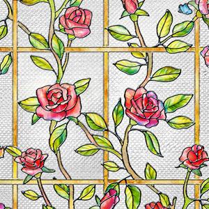UNI Window Film Static Clings Non Adhesive 3D Stained Glass Window Decals UV Protection (Red Rose, 37.4 x 24.4 Inch)