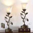 Set of 2 Touch Farmhouse Bedroom Table Lamps, Nightstand Vintage Flower Lamps with 2 USB Ports, 3 Way Dimmable Leaf Lamp for Living Room with White Glass Shades, Bulbs Included