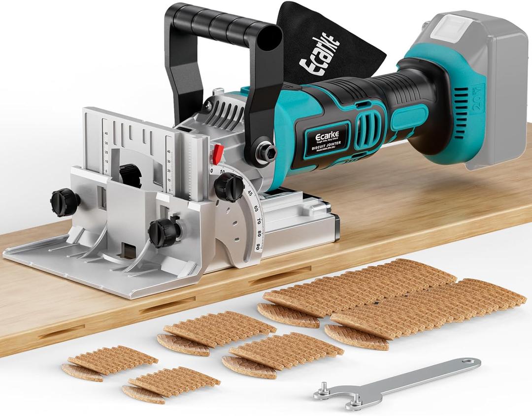 Ecarke Cordless Biscuit Joiner Compatible with Makita 18V Battery,Plate Joiner Kit with 80 wafers & Dust Bag, 11000RPM, 0-90 Cutting, 6 Depth Settings, for Woodworking & Furniture Making-Tool Only