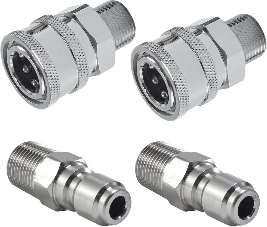Pressure Washer Quick Connect 3/8 Inch, Pressure Washer Fittings, Adapter Set, Male Thread, 4 Pieces