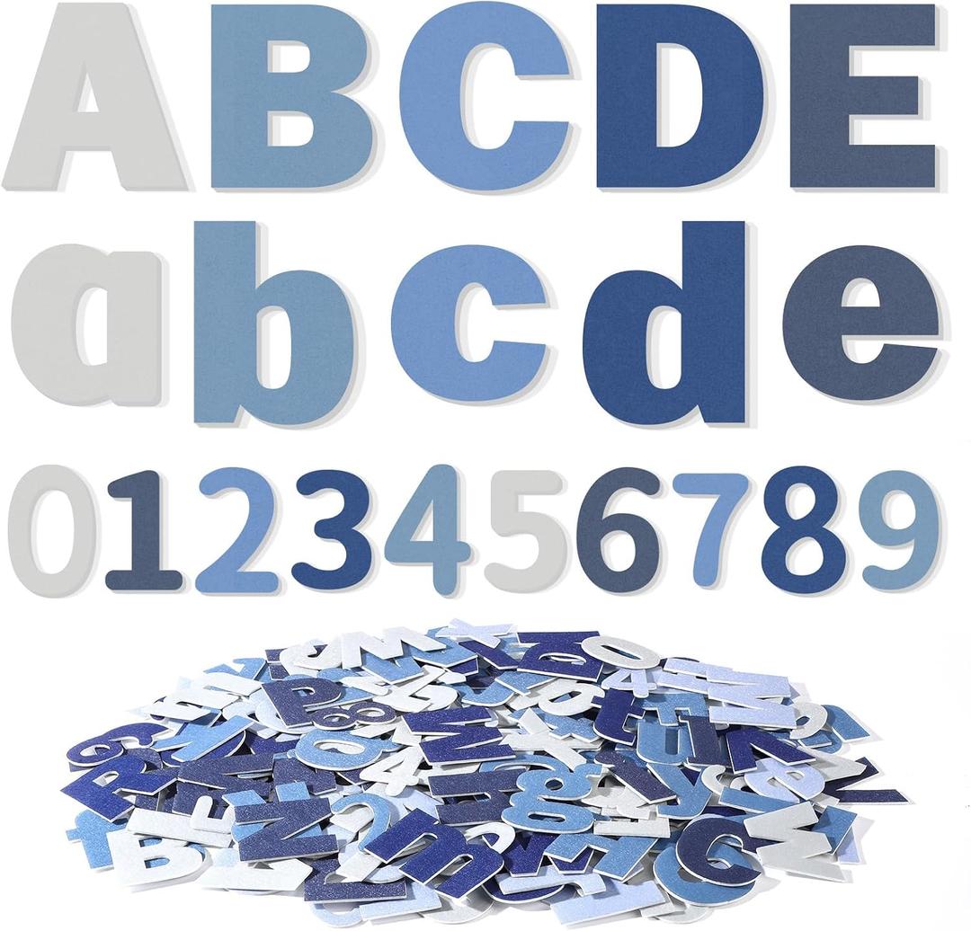 Breling 310 Pieces Felt Letter Bulletin Board Letters Sticker with Number 2" Bulk Self Adhesive ABC Upper Lowercase Sticky Letter for Xmas Gift Bulletin Board Classroom(Blue Color)