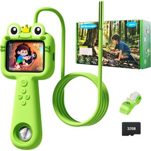 Kids Borescope with Light Borescope Camera for Kids Rechargeable STEM Science Educational Outdoor Toy with 32GB Card Nature Outside Exploration Birthday Gift for Boys Girls Ages 4,5,6,7,8,9,10,11,12
