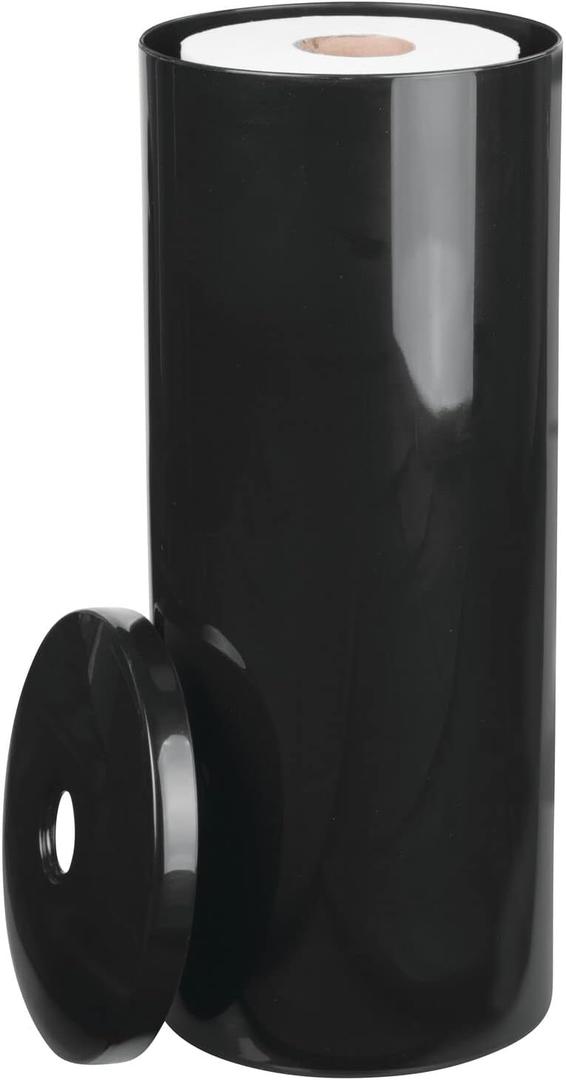 mDesign Plastic Floor Stand Toilet Paper Organizer with Cover, 3-Roll Space-Saving Tissue Storage for Bathroom - Fits Under Sink, Vanity, Shelf, in Cabinet, Corner - Aura Collection - Black (1 Pack)