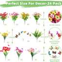 Artificial Flowers For Outdoors, 24 Bundles UV Resistant Fake Outdoor Flowers Faux Artificial Flower Plastic Plants for Outside Garden Porch Window Pot Spring Summer Home Decor (Multi Color-B, 24) (Rose Red+pink+purple+yellow+fern)