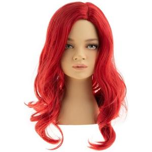 Dsimeig Kids Wig Red Long Wavy Side Part Synthetic Halloween Cosplay Hair Wig with Hair Clip