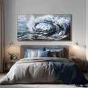 Large Abstract Blue Ocean Wave Wall Art,Seascape Artwork Decor,Rolling Wave Sea Landscape Picture Print for Office Home Decoration 29"x58"