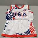 Kids USA Basketball Jersey Set Boys American Flag Athletic Shirts Sleeveless Tank Top and Track Shorts (Medium, Red)